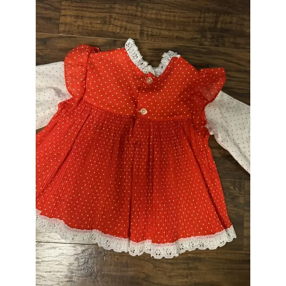 Vintage Sears Girls Dress Red White Long Sleeve Sz:4